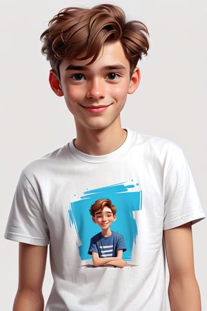Clean Cartoon-brushstrokes Painting, crisp, simple, colored_lineart_illustration style, 1 boy, (21 years old), light skin, white, Italian brown, realism, American, short hair, cool, Nonchalant, full body, t-shirt, clothes, male model, pose, posing, photography, Instagram, selfie, smiling, , handsome, quirky, innocent, masculine, hard, innocent, whimsical, happy, young, vibrant, cute, slender body shape, normal size head, head that fits body, high quality, masterpiece ,3D