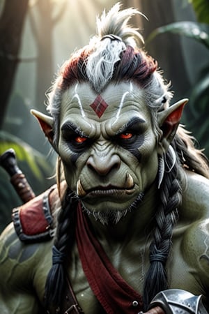 Prompt
A Female Orc, with a White and Silver Mohawk, With White war paint, (martial arts master:0.7) battle (Orc:1.2) mafioso, Orc holding a crude spiked club studded. He has red eyes and a bandana. Orc is lord of the rings inspired, but he wields the Orc Axe with fierce determination.
The morning sunrise highlights him with impeccable (cinematic backlighting) as it burns away the morning mist of the jungle. perfectly drawn hands, cinematic scene, dramatic lighting, hyperdetailed photography, soft light, full body portrait, cover. shot on Blackmagic Pocket Cinema Camera 6K Pro and a Sigma Cine Prime 35mm f/1.4 lens (f/4.0, moderate ISO)