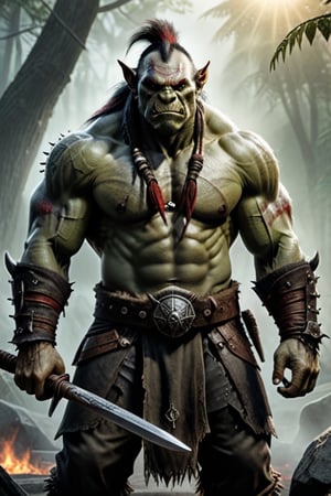 Prompt
a muscular orc with Mohawk (martial arts master:0.7) battle (Orc:1.2) mafioso, Orc holding a crude spiked club studded. He has red eyes and a bandana. Orc is lord of the rings inspired, but he wields the Orc Axe with fierce determination.
The morning sunrise highlights him with impeccable (cinematic backlighting) as it burns away the morning mist of the jungle. perfectly drawn hands, cinematic scene, dramatic lighting, hyperdetailed photography, soft light, full body portrait, cover. shot on Blackmagic Pocket Cinema Camera 6K Pro and a Sigma Cine Prime 35mm f/1.4 lens (f/4.0, moderate ISO)