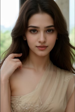 Best picture quality, high resolution, 8k, realistic, sharp focus, realistic image of elegant girl, 23 year British beutiful beauty, supermodel, indian saarit, full shot, igirl, 5.6 feet height,  beautiful hands and fingers, fashion look, photography,no blur, no dot wearing saree 