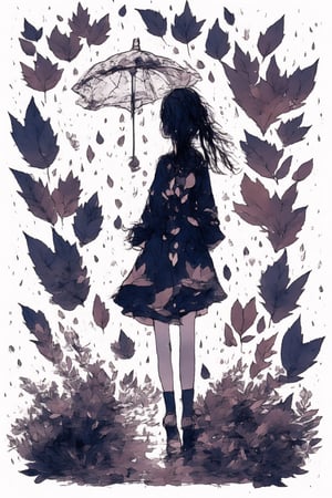  ink art, a girl, I heard the sound of rain falling on the leaves, the teardrops on my sleeve, still more fragile, even in spring. Waiting for the everlasting pine tree, even in winter. If my words could scatter like petals and fallen leaves, my verses would ignite a blazing bonfire.,1 girl,midjourney