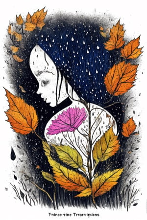  ink art, a girl, I heard the sound of rain falling on the leaves, the teardrops on my sleeve, still more fragile, even in spring. Waiting for the everlasting pine tree, even in winter. If my words could scatter like petals and fallen leaves, my verses would ignite a blazing bonfire., 