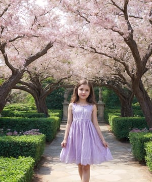 Blooming Beauty! Embrace the charm of this cute and beautiful girl, adorned in a short frock, gracefully wandering through the enchanting garden. Let her radiance and innocence captivate your heart amidst the blossoming flowers and serene surroundings.