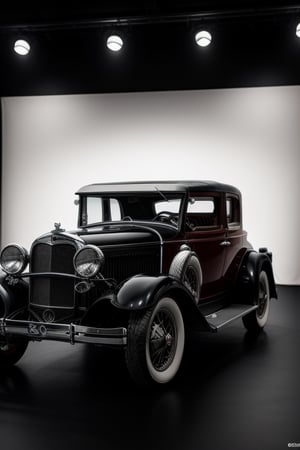 Ultra realistic, masterpiece, hd, complex_background, black oldtimer 1930 ,  black, cragar rims, gangster style, tinted windows, photo shoot, studio lighting, hyperrealistic, photorealistic. 8K, masterpiece, HDR, simple background. focus gangster style oldtimer from year 1930 with full view from cragar rims,