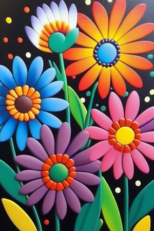 MULTI COLOURED FLOWERS WITH ABORIGINAL DOT PAINTING