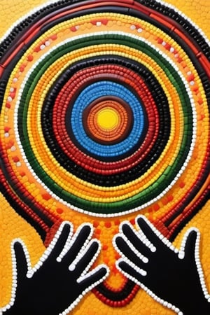 ABSTRACT DOT PAINTING DESIGN ABORIGINAL HANDS IN A CIRCLE

