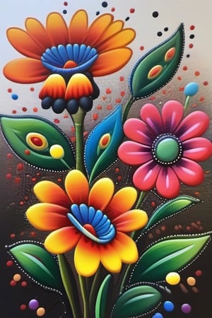 MULTI COLOURED FLOWERS WITH ABORIGINAL DOT PAINTING