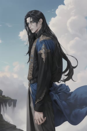 1.80 tall man with long black hair and blue eyes,1guy,fantasy