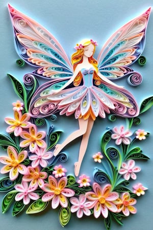  -gen ethereal girl fairy wings, floral paper quilling 3d art, sparkling, fantasycore, trichromatic