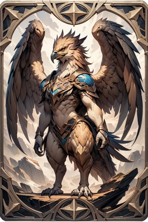 (masterpiece:1.4), ((best quality, 8k, ultra-detailed)), griffin, monster illustration, beautiful, full body, in TCG Card frame