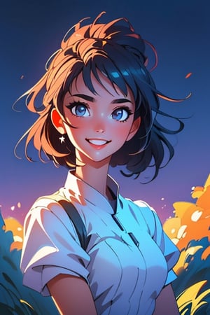 (masterpiece:1.4), ((best quality, 8k, ultra-detailed, photo realistic)), raw photo, beautiful face, detailed eyes, detailed skin, 1girl, smiling, standing, white dress, observatory at the top of the hill, midnight, beautiful Milky Way in the night sky, perfect lighting, dramatic shadows, ultimate composition, commemorative photo,Colors,retro artstyle