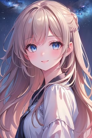 (masterpiece:1.4), ((best quality, 8k, ultra-detailed, photo realistic)), raw photo, beautiful face, detailed eyes, detailed skin, 1girl, smiling, standing, white dress, observatory at the top of the hill, midnight, beautiful Milky Way in the night sky, perfect lighting, dramatic shadows, ultimate composition, commemorative photo,Colors