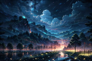 Beautiful pastel background wallpaper, clouds, (moonlight), sunlight, river, beach by the road in the middle, celestial background cosmic, detailed trees, paddy field by the road, mountains by far side and far away, heavenly background, 8k, details, ultra realistic, pastelbg, clear water, water way, (dramatic lighting), (dappled sunlight), (light beam), fantasy art style, mystical style, firefliesfireflies, comet, (halation), (Flare spots), (star light burst), light tone, gas street lights,