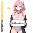 She holding a sign "AniMemeStation"