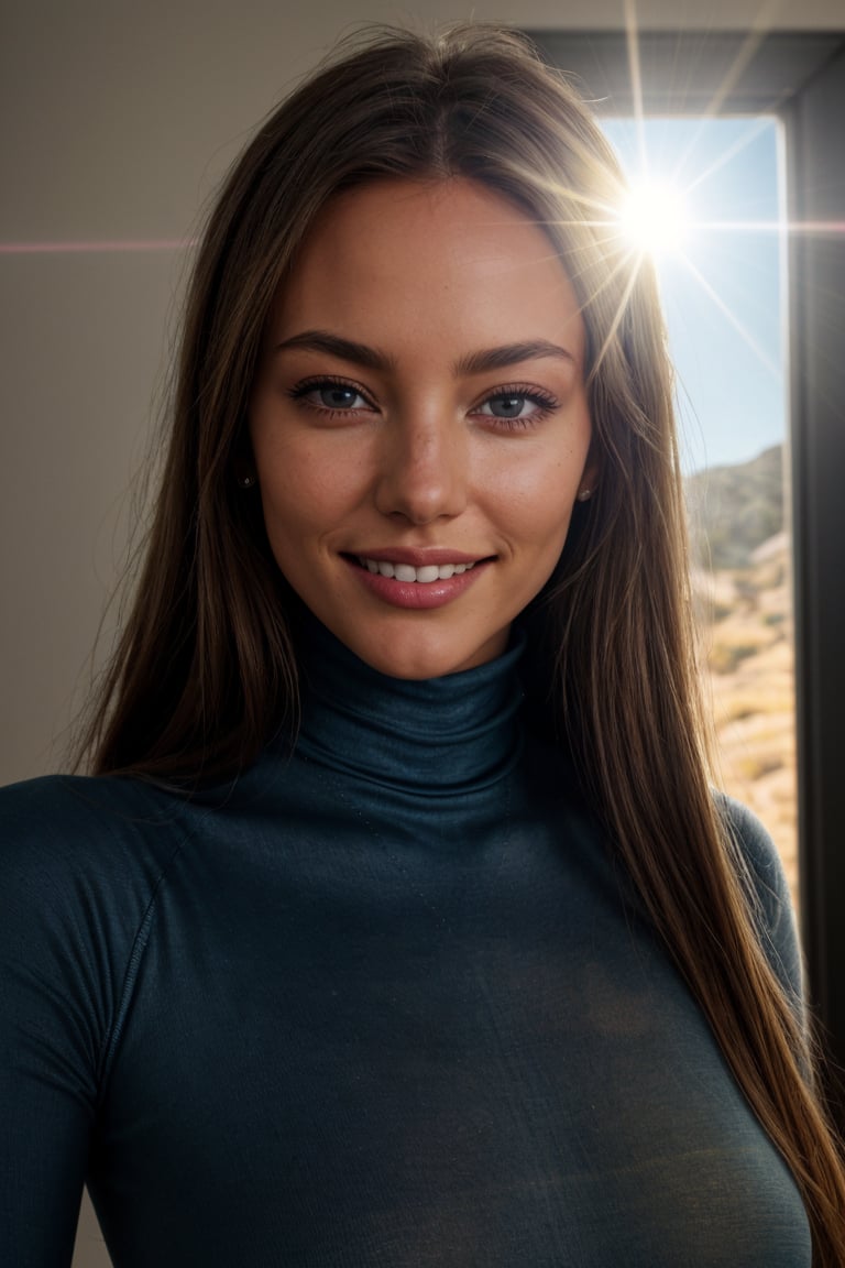 (Close-up Headshot:1.4) DV_S3_Ocean_Vicious  ((Photo Focus, DOF, Aperture, insanely detailed and intricate, character, hypermaximalist, hyper realistic, super detailed, (lens flare))) BREAK (Yellow Room:1.4) BREAK (Blue Spandex Turtleneck and leggings:1.3) (smile:1.6)  <lora:exposure_control_v10:-0.1> <lora:more_details:0.3> (volumetric smoke and lens flares and backlight:1.4)(facial close-up shot:1.1) (eyeliner, lipstick)