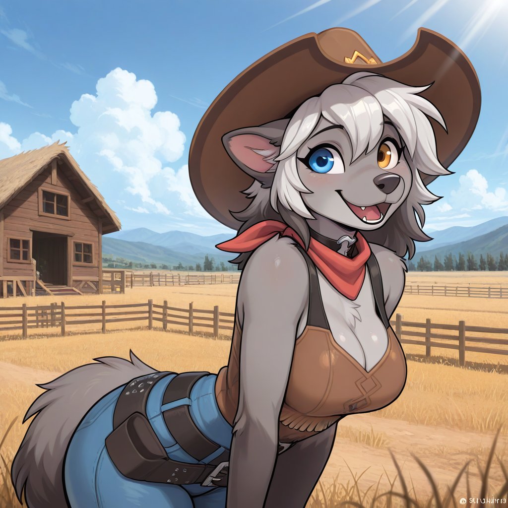 W0lf!e,  heterochromia,  furry female by Nifaro on Tensor.Art