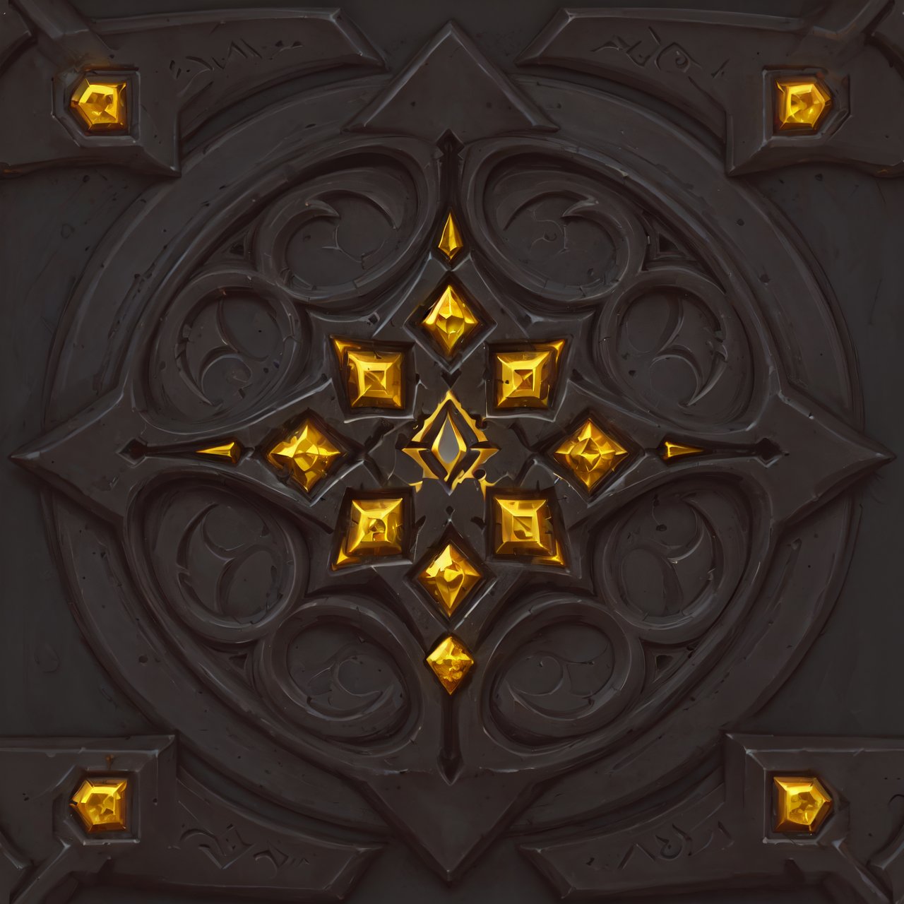 wowtexture of dark surface with round runic symbol,  yellow gem,  ornate borders by Oliver DR on Tensor.Art