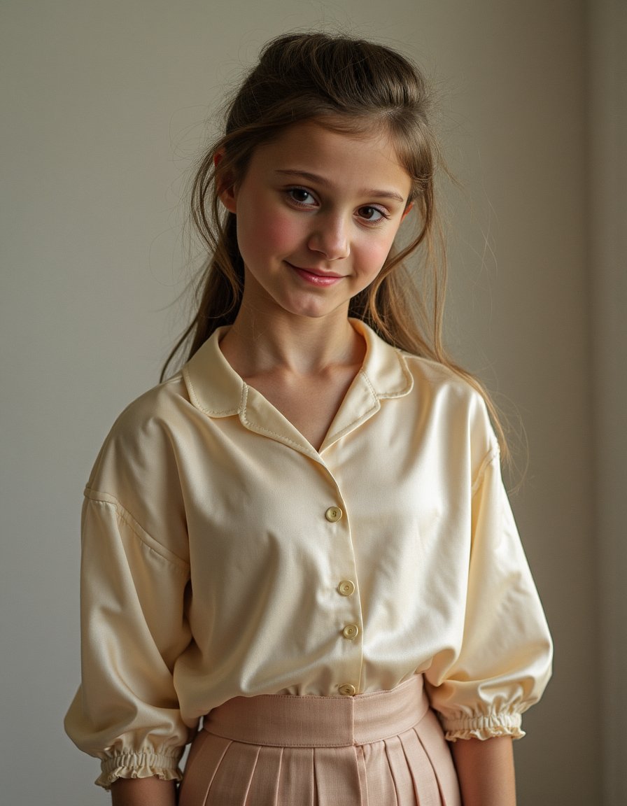 girl,  wearing Silk top and high-waist skirt by Peli86 on Tensor.Art