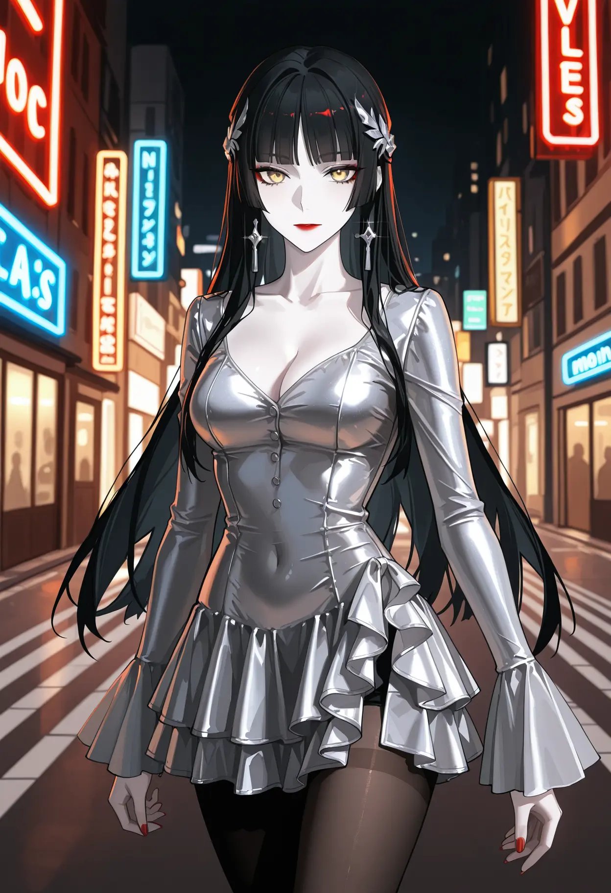 1girl,  black hair,  yellow eyes by reprinter on Tensor.Art