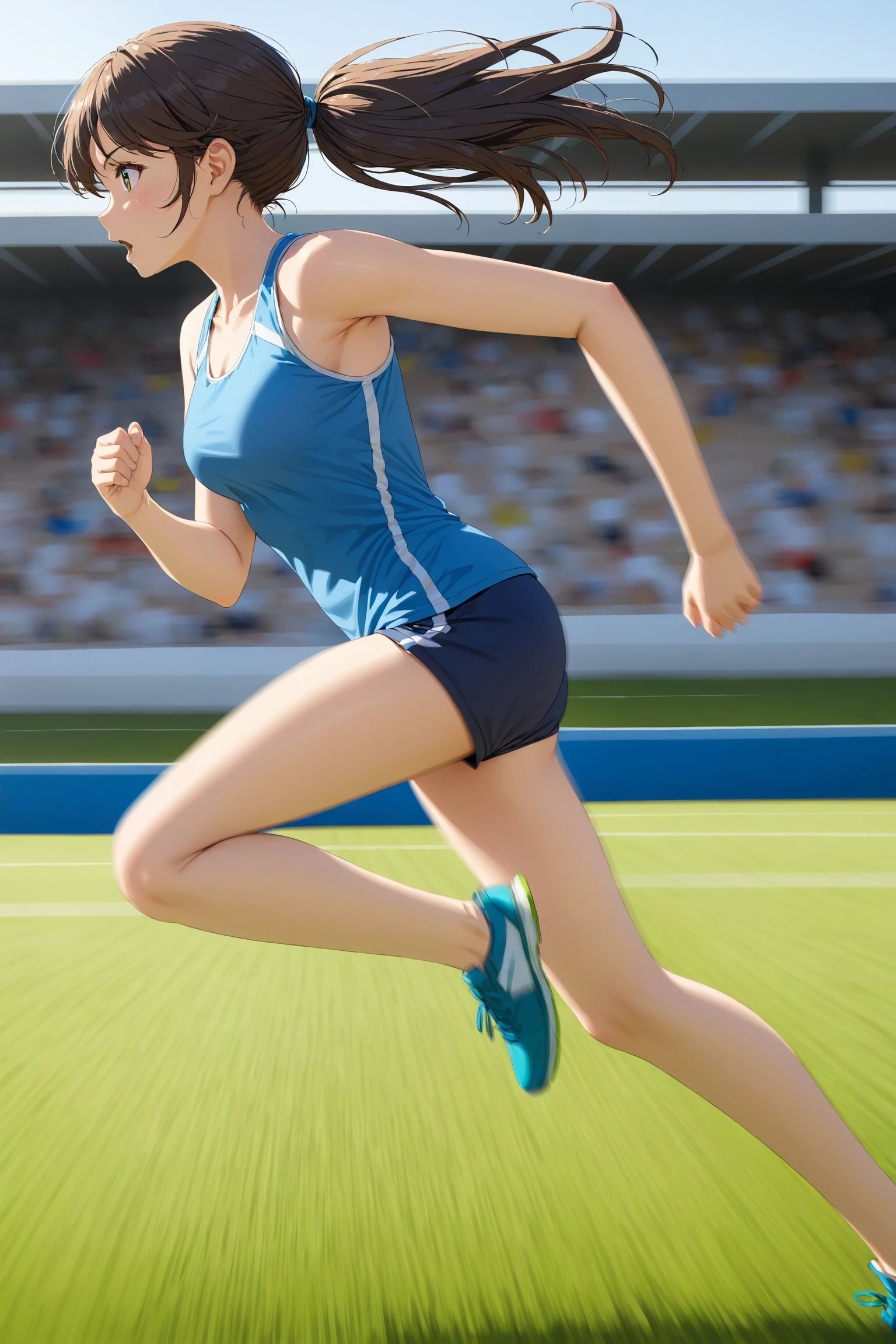 1girl, solo, running, athletic field, motion blur, from side, masterpiece, best quality