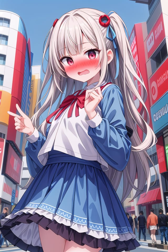 <lora:yudedako_v200:1>insanely detailed, absurdres, ultra-highres, ultra-detailed, best quality,1 girl, solo, nice hands, perfect handsBREAK(blue theme:1.3), (wearing harajuku-style coordinate),shame, embarrassed, open mouth, wavy mouth,dynamic pose, cowboy shot, looking at viewerBREAKslender, kawaii, perfect symmetrical face, ultra cute girl, ultra cute face, ultra detailed eyes, ultra detailed hair, ultra cute, ultra beautiful,in harajuku, shibuya, tokyo, street, crowd, cityscape,medium large breasts, (cleavage:-1.5)BREAK(white medium hair, dark red eyes)