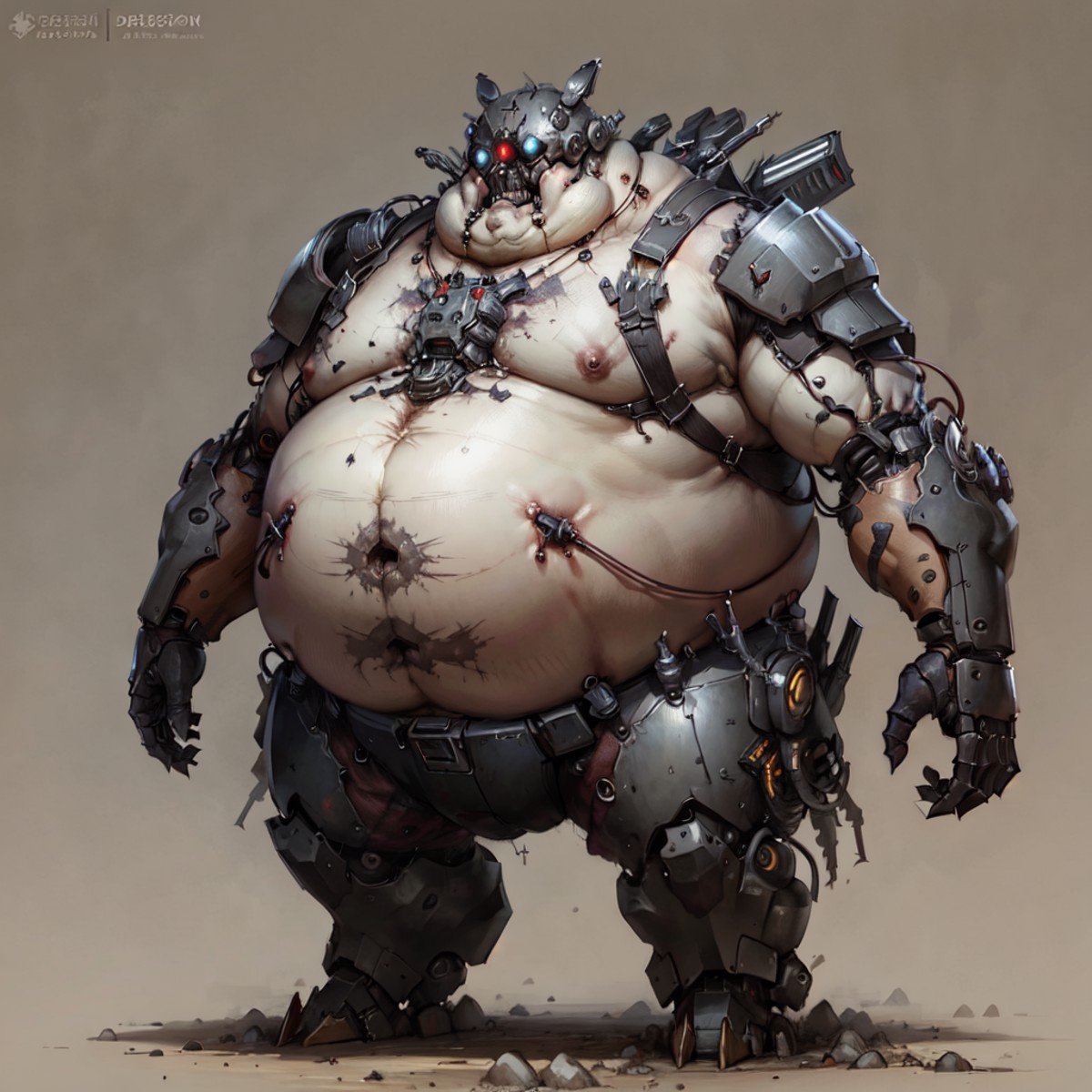 concept art , <lora:cyberdead:.75> fat  cyberdead, with robotic head , , 