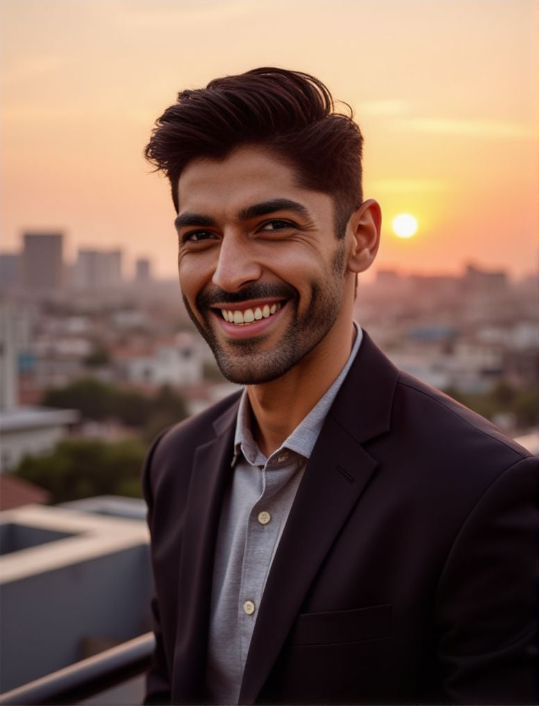 Smaran Sahu ,  In the heart of a bustling city,  under the soft glow of a golden hour sunset by HottiesnHotties on Tensor.Art