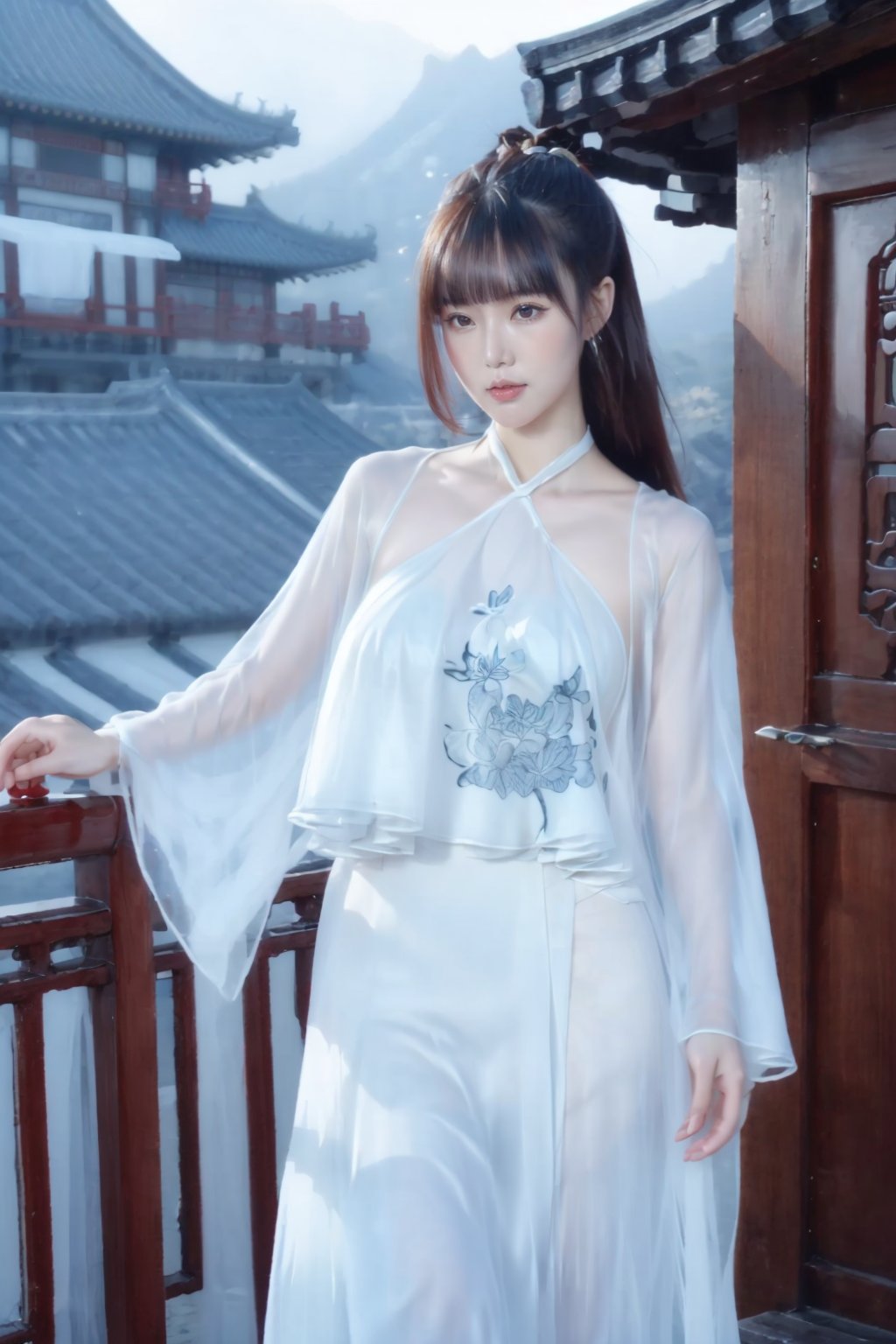 Realistic,masterpiece,best quality,8K,HDR,RAW,1girl,((solo)),(east_asian_architecture,temple,flower,Chinese style,),(standing),huge breasts,(looking at viewer,),<lora:add_detail:0.6>,<lora:GoodHands-beta2:1>,<lora:ENNE mmyg_v10:0.8>,mmyg,<lora:ENNE 国风印花肚兜+长裙_v09:0.9>,chinese clothes,