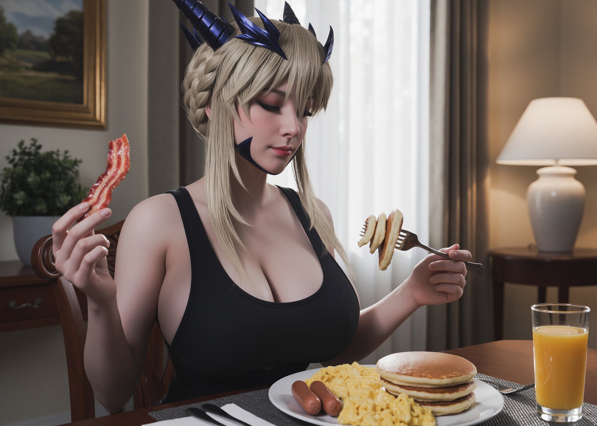 artoria pendragon (lancer alter),  platinum blonde hair,  braided hair by user_z on Tensor.Art