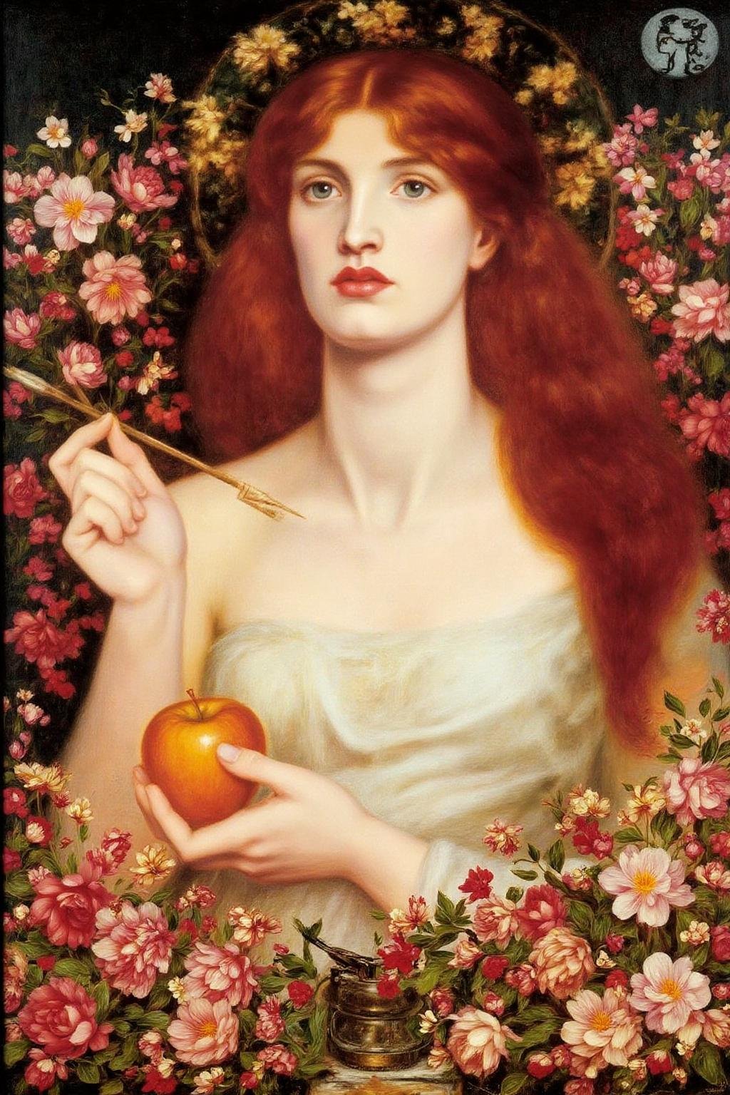 dgr painting.A woman with long,  flowing,  fiery red hair cascading over her shoulders. She has a pale by NowhereManGo on...