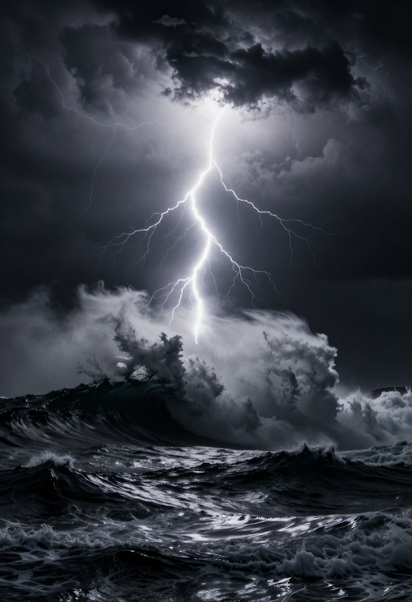 cinelightX,  cinematic ocean during storm,  huge waves crashing by Pongmontree on Tensor.Art
