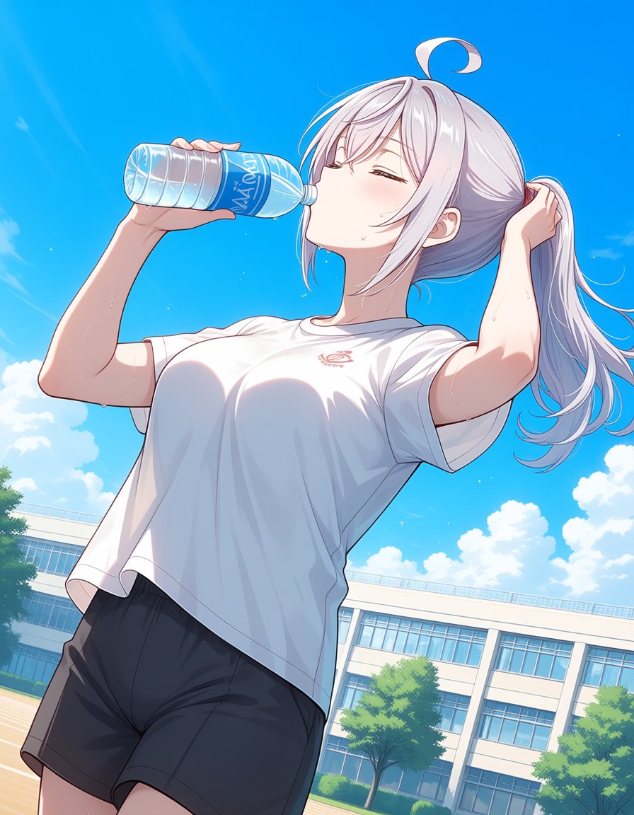 1girl,  drinking,  water bottle by soralz on Tensor.Art