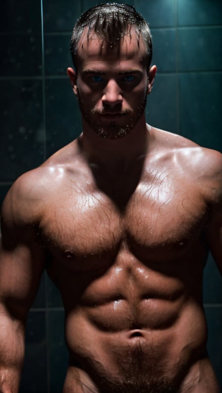 <lora:Studio_lighting:0.5> Studio lighting, red and blue lighting, <lora:Wadel_xxx:0.5>  1boy Photo of a man, close up portrait, blue eyes, dark shower, nude, hairy chest, windows, close up portrait, high detail, realistic, high detail, 8k, (Masterpiece, high quality:1.3), masterpiece, depth of field, bokeh, detailed, homoerotic, (homoerotic), highly detailed, sharp focus, intricate, smooth, elegant, fantasy, cinematic lighting, cinematic, masterpiece, matte, photorealistic, 4k, beautiful, volumetric lighting, dramatic,