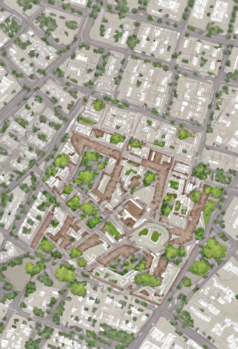 area|path|landmark|landscape|square|edge|axis_site plan:1.5,  Geometric patterns,  Dark brown and green color by HHM on Te...