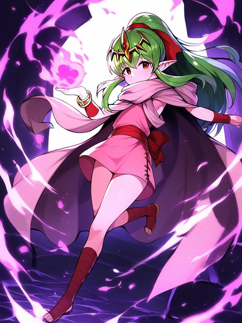 score_9, score_8_up, score_7_up, source_anime, rating_explicit, BREAK  <lora:Tiki_FE_XL:1> Tiki, 1girl, tiki (young) (fire emblem), tiki (fire emblem), solo, pink dress, dark aura, dress, short dress, red eyes, stone, full body, brown hood, bracelet, jewelry, hood up, looking at viewer, bangs, cloak, hooded cloak, shiny, glowing, cape, long sleeves