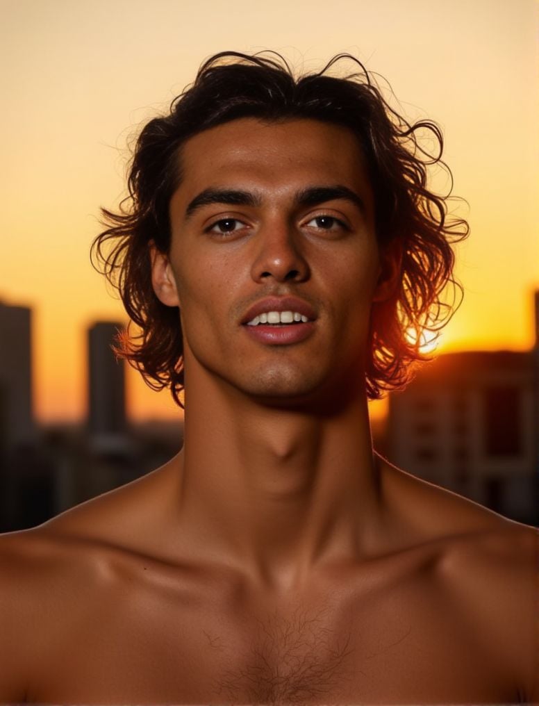 Thomas Ceccon ,  In the heart of a bustling city,  under the soft glow of a golden hour sunset by HottiesnHotties on Tenso...