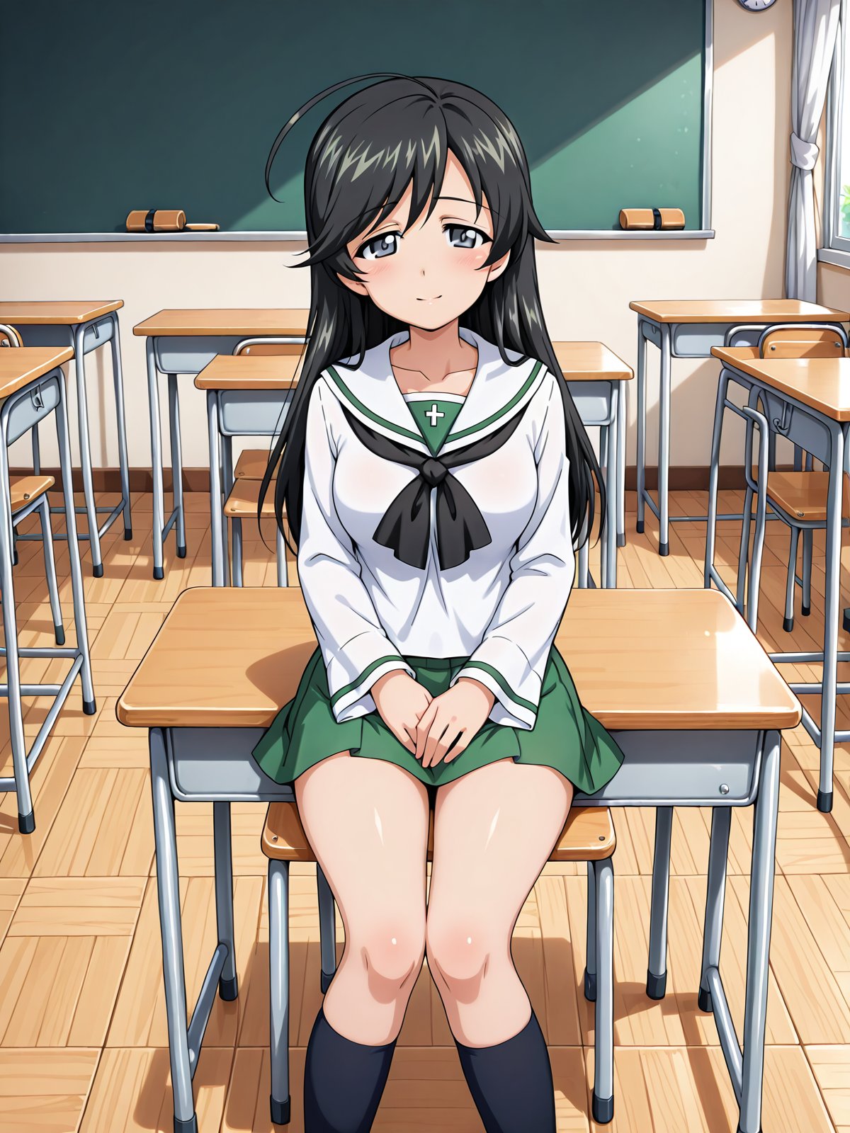 isuzu hana \(girls und panzer\),  ooarai school uniform,  classroom by Min on Tensor.Art