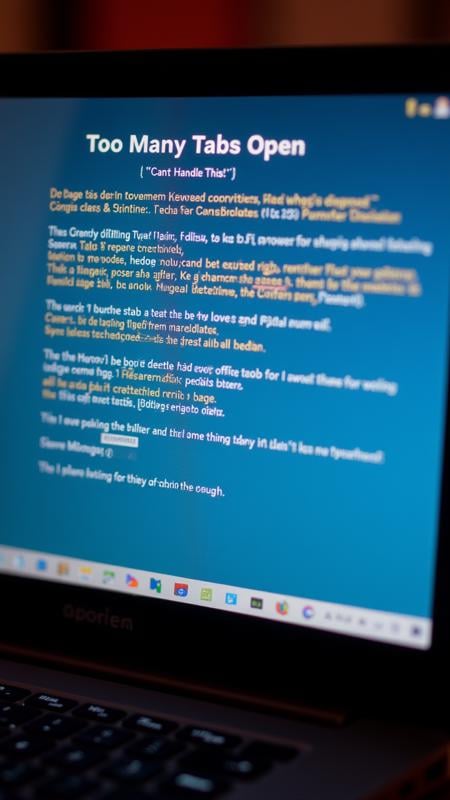 A computer warning "Too Many Tabs Open," "with Text: 'I Can't Handle This!'"  , aidmaTextImprover