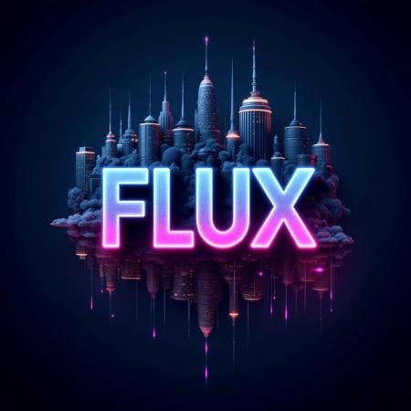 The phrase “Create images with FLUX”,  written in neon lights,  with a futuristic cityscape in the background by Iiiart on...