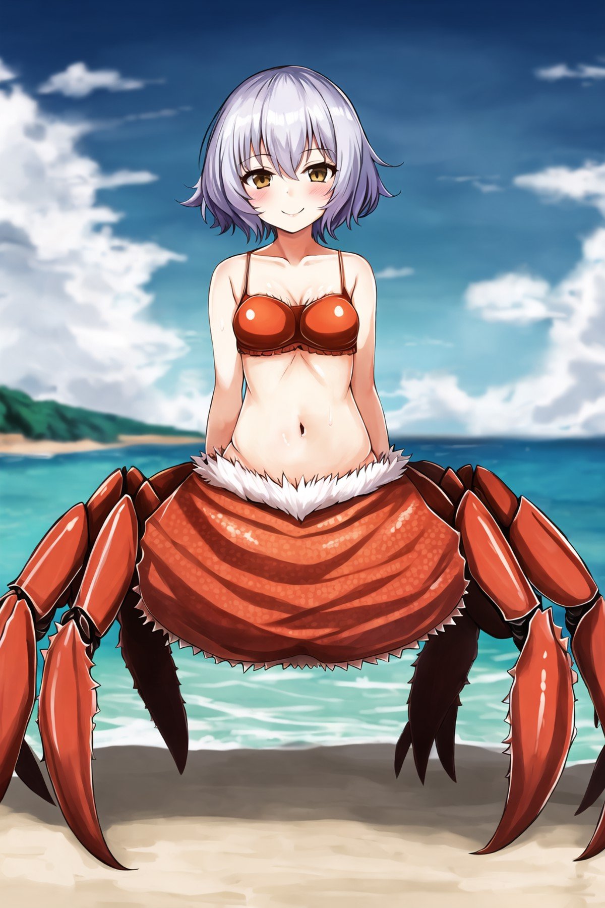 1girl,  crab girl, arthropod girl, full body, smile,, masterpiece, best quality, masterpiece,