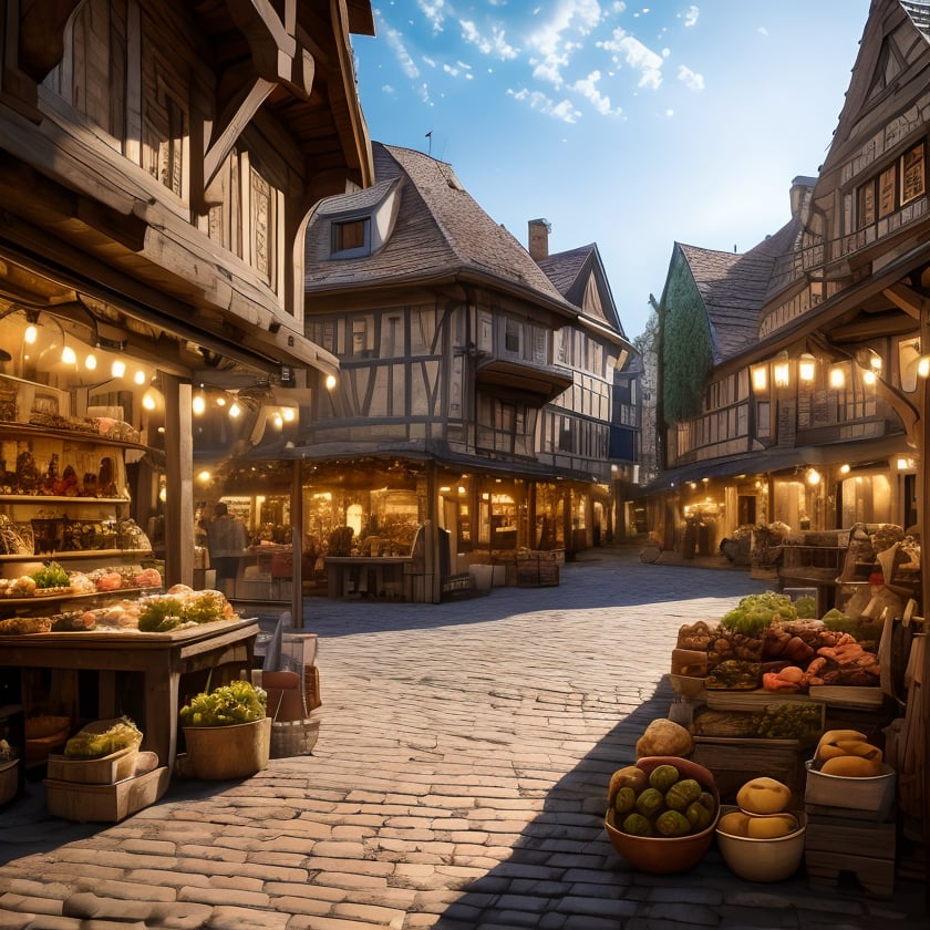 (masterpiece:1.2), (best quality,:1.2), 8k, HDR, ultra detailed, ((photorealistic)), professional light, cinematic lighting, fashion photography, ambient lighting,<lora:detail_slider_v4:2.5>, background, a medieval town square with shops and market stalls, FanSe, <lora:FantasySettlement-10:1>, epiCPhoto