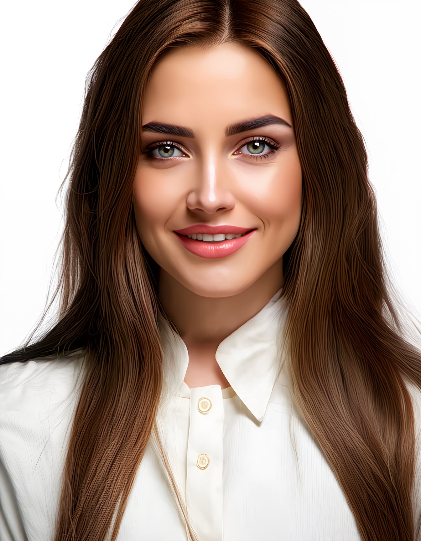 (best quality, 4k, 8k, highres, masterpiece), ultra-detailed, face makeup, cosmetic makeup, woman, long hair, looking at viewer, blue eyes, smile, brown hair, parted lips, lips, makeup, portrait, lipstick, realistic, photorealistic, makeup_slider_v1_sd3m.safetensors