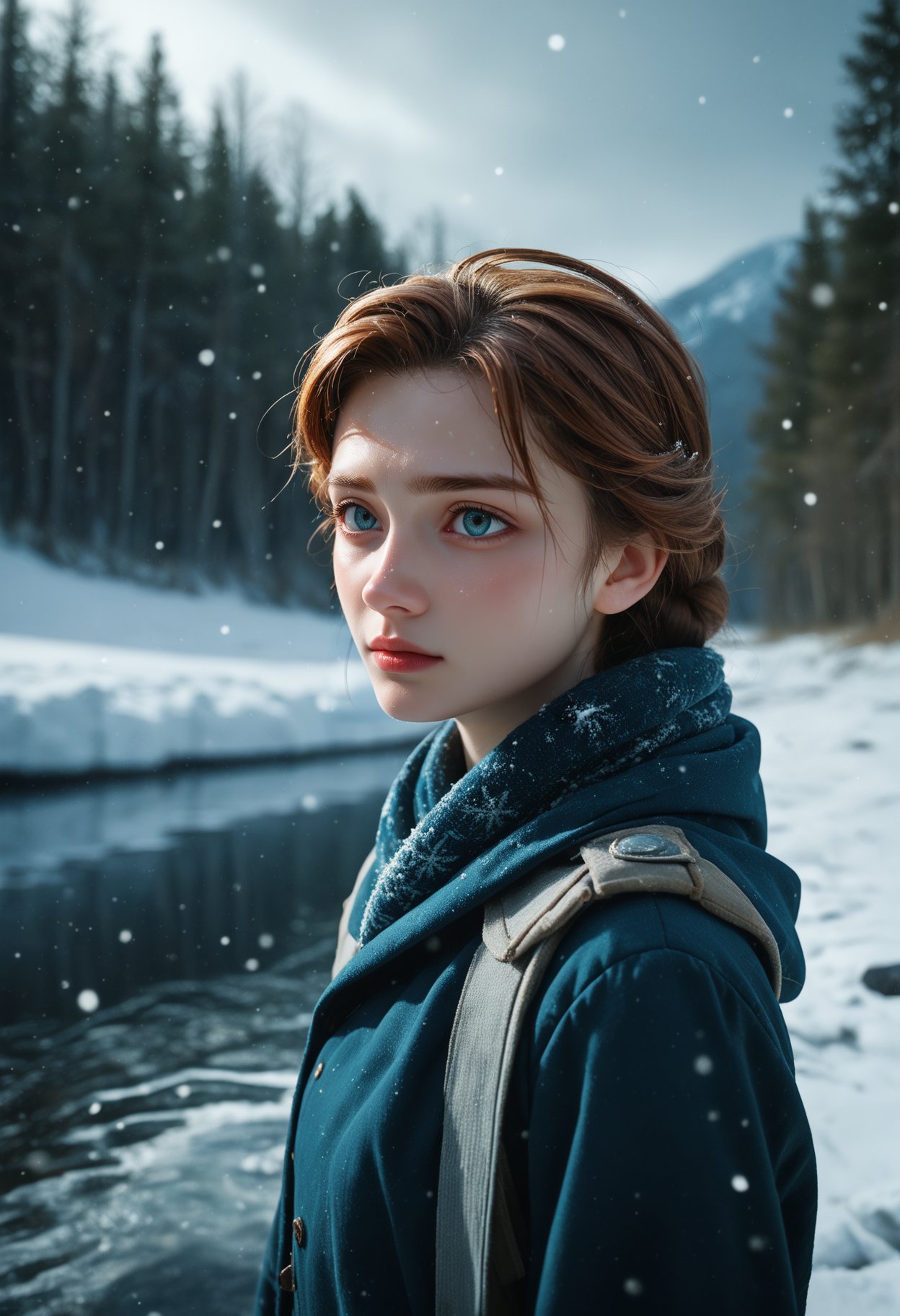 1girl,heavy snow,frozen river,empty,terrible light seeps from the cracks,the girl shivered in a thin cold,an uncomfortable expression,, cinematic film still,score_9,score_8_up,score_7_up,dramatic lighting,(realistic:1.3),highly detailed,high budget,bokeh,cinemascope,moody,epic,gorgeous,film grain,grainy,masterpiece,best quality,perfect anatomy,very aesthetic,official art,8k,