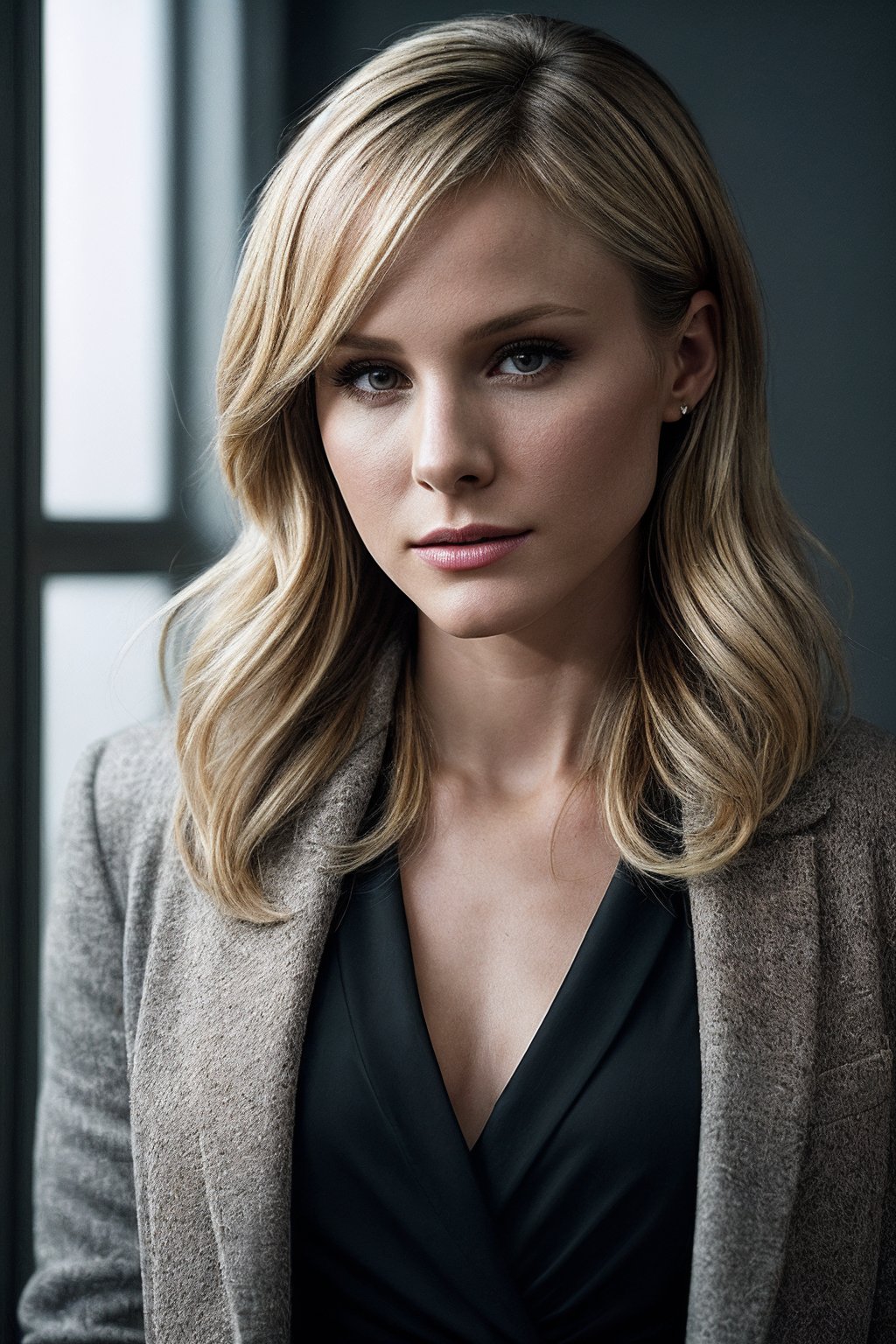 KristenB_SoloTI_v1,  (In a dark,  fitted jacket over a simple blouse by Solo on Tensor.Art