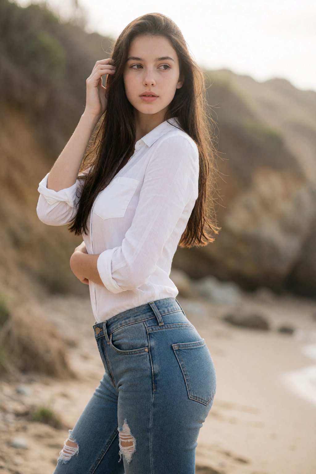 A young Caucasian woman,  appearing to be in her early twenties,  is positioned on the left side of the frame by 天TIN on T...