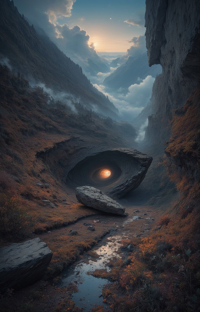 mountain landscape inside a black hole,  gravitation by loraonlyguy on Tensor.Art