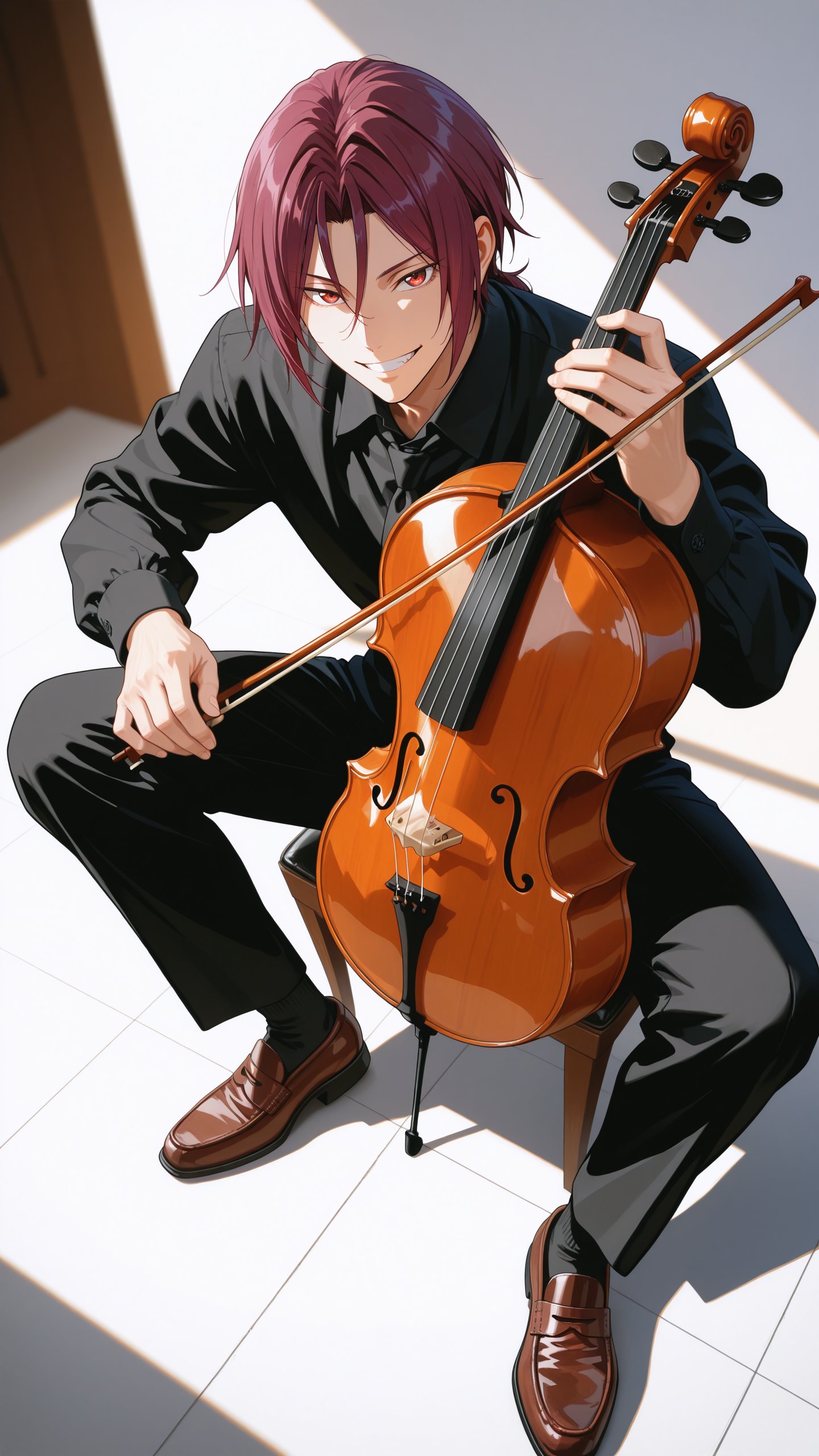 Rin Matsuoka,  expansive and uninhibited man ,  amaranth-red short low wolftail mid-hair by Min on Tensor.Art
