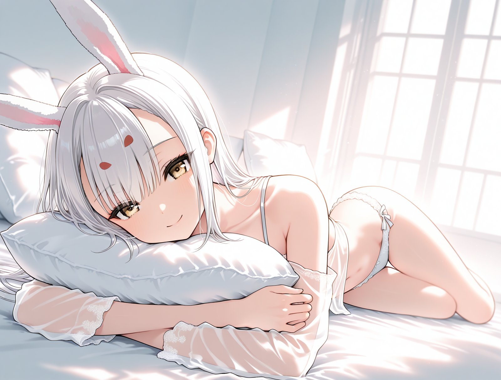 shimakaze \(the unmoving rabbit\) \(azur lane\),  smile,  on stomach by sk on Tensor.Art