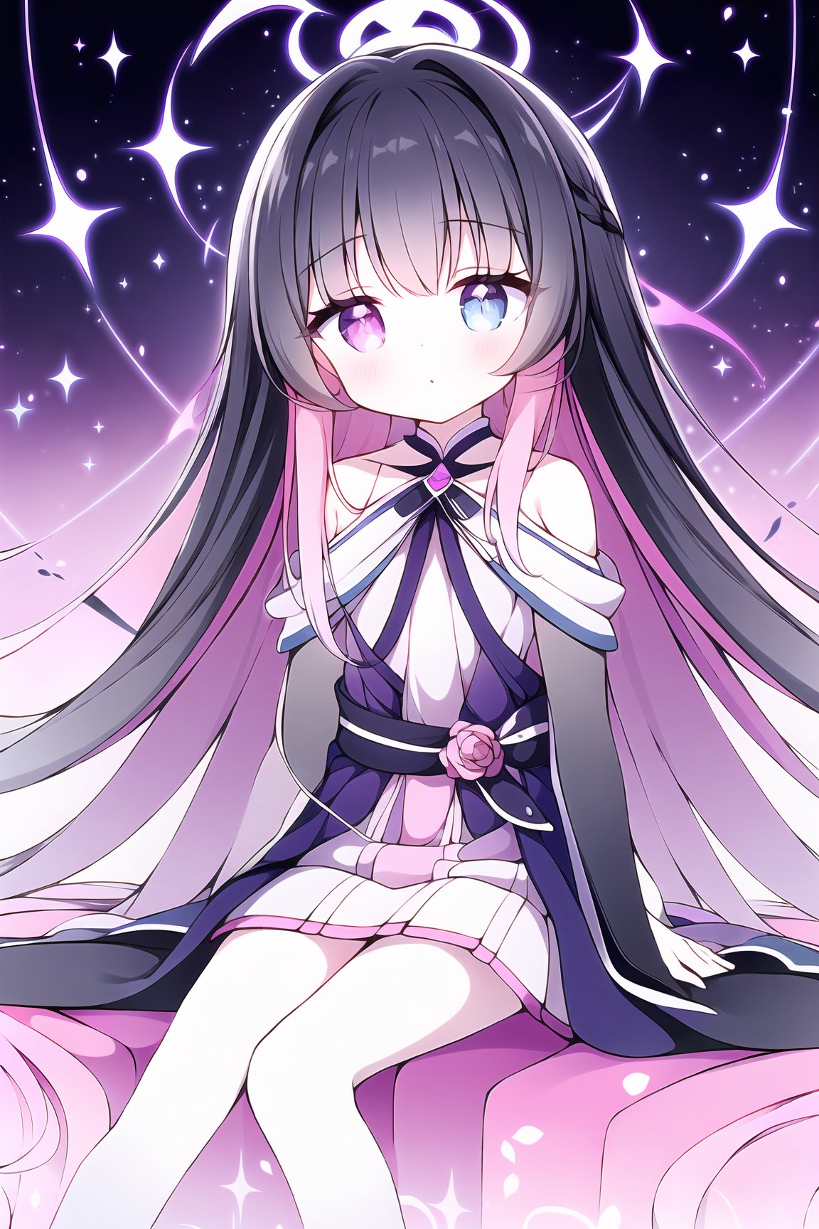 A captivating,  dreamlike anime girl sitting in a surreal,  abstract landscape filled with rich shades of deep black by mi...