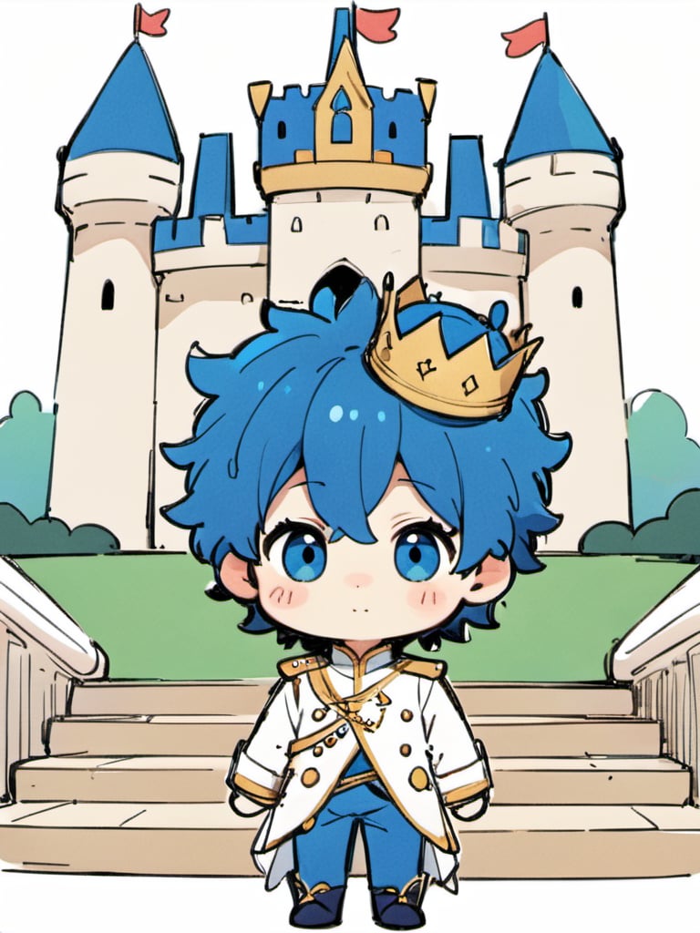 <lora:luXL毛躁手绘Fuzzylines_lora_resized:0.8>, fuzzylines, sketch, a cute little boy, chibi, adorable kawaii, prince, crown, in front of a castle, on the stairs,